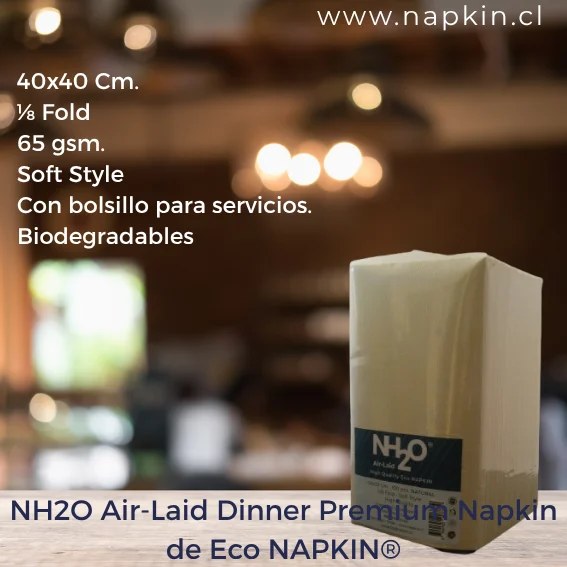 Servilletas Air-Laid Premium 40×40 1/8 F con bolsillo Blancas NH2O de Eco NAPKIN